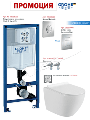 Структура за вграждане Grohe и окачена тоалетна Victoria
